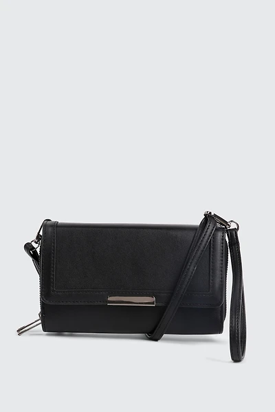 Ardene Crossbody Wallet in Black | Faux Leather/Polyester