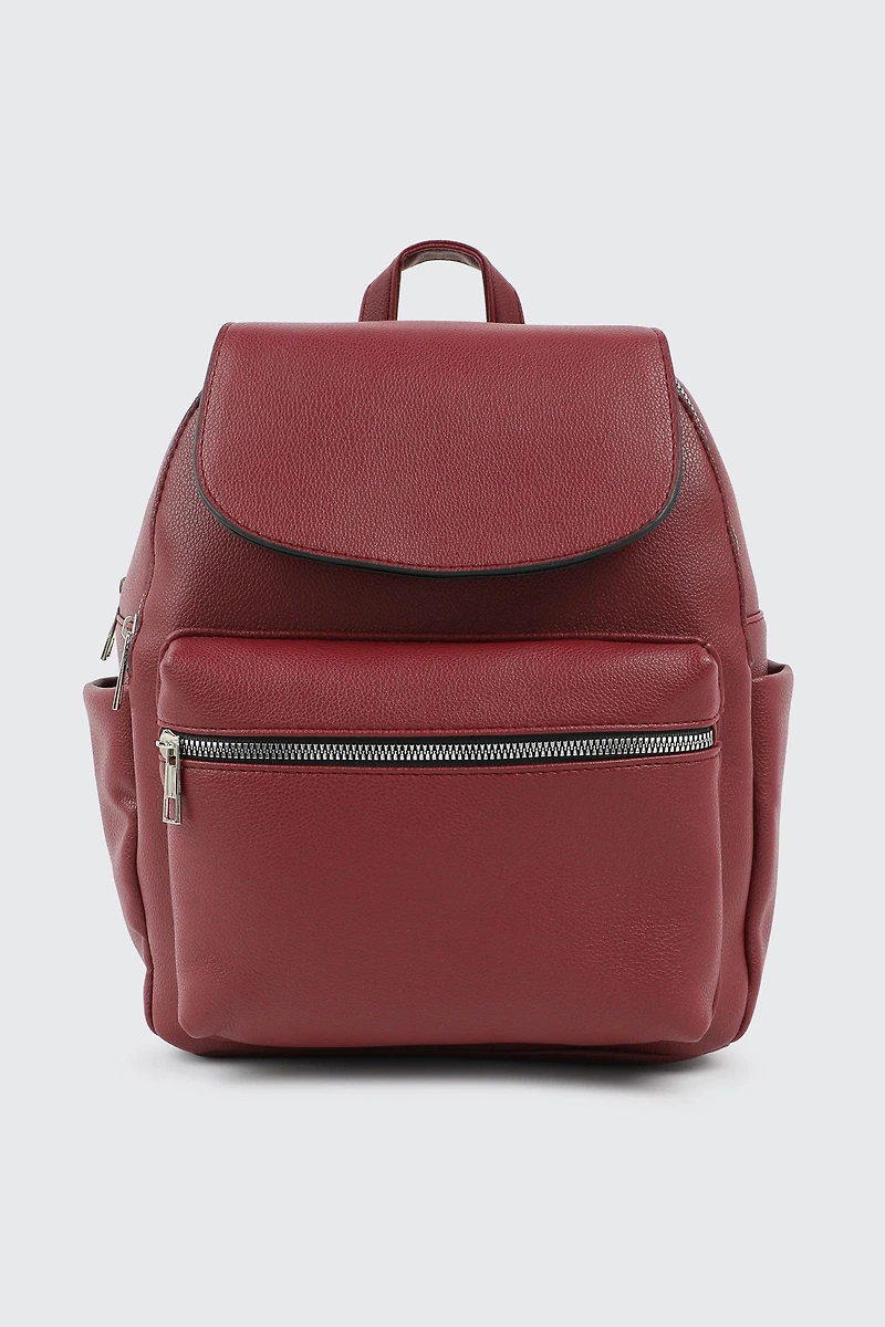 Ardene Flap Backpack in Burgundy | 100% Recycled Polyester/Faux Leather | Eco-Conscious
