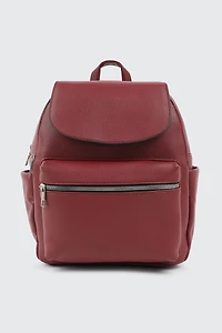 Ardene Flap Backpack in Burgundy | 100% Recycled Polyester/Faux Leather | Eco-Conscious