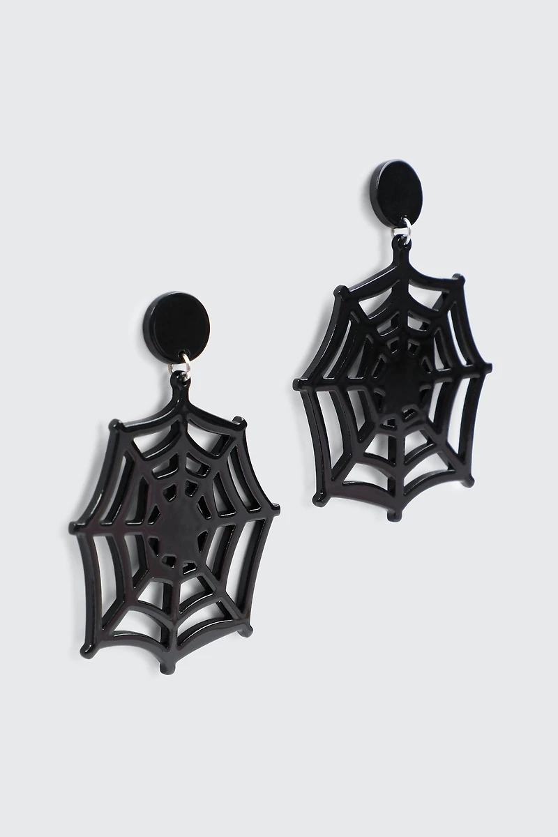 Ardene Spider Web Earrings in Black | Stainless Steel