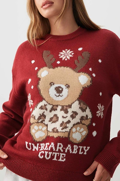 Ardene Ugly Christmas Sweater in Burgundy | Size