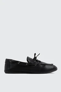 Ardene Faux Leather Boat Shoes in Black | Size