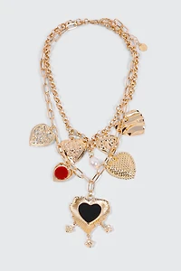 Ardene Two-Row Chunky Necklace with Heart Charms in Gold