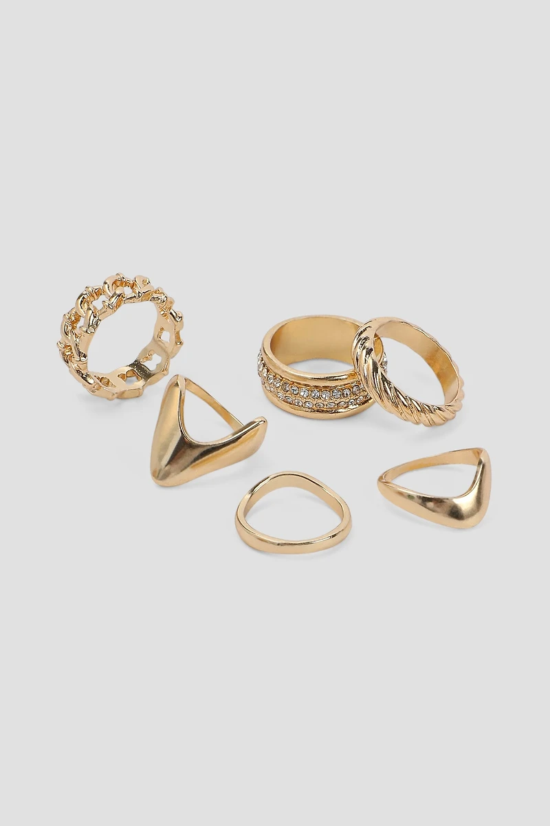 Ardene 6-Pack Chunky Rings in Gold | Size