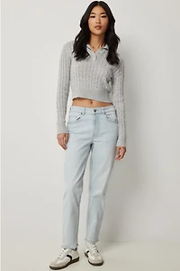 Ardene High Rise Mom Jean in Light Blue | Size | Cotton/Elastane