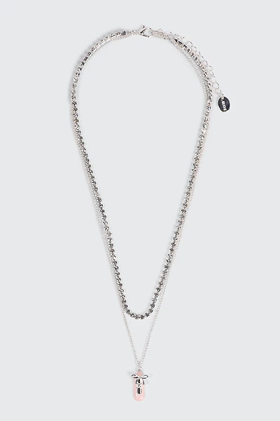 Ardene Two-Row Tennis Necklace with Ballet Slipper in Silver