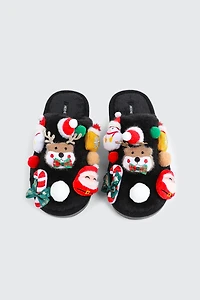 Pantoufles en fausse fourrure à détail d'ornements