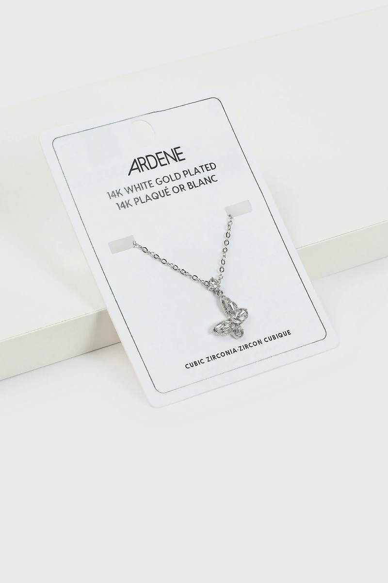 Collier à papillon plaqué or blanc 14K