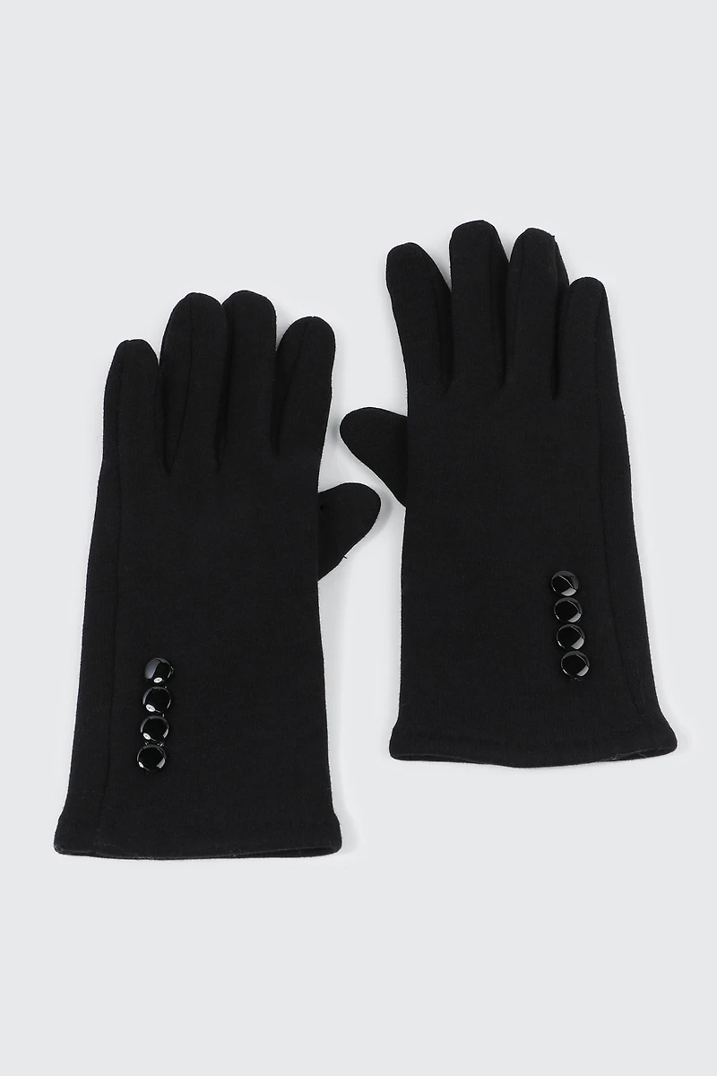 Ardene Gloves with Button Details in Black | Polyester/Cotton