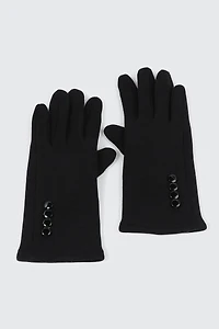 Ardene Gloves with Button Details in Black | Polyester/Cotton