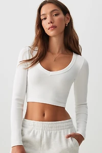 Ardene Ultra Crop Long Sleeve Seamless T-Shirt in White | Size | Polyester/Nylon/Elastane | Eco-Conscious