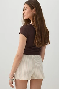 Jupe-short portefeuille en bengaline rayée