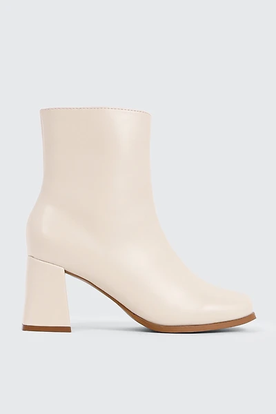 Ardene Flare Heel Ankle Boots in Off-White | Size | Faux Leather/Faux Suede