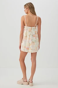 Combishort à encolure carrée en mélange de lin