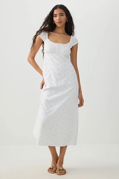 Robe midi paysanne à broderie anglaise