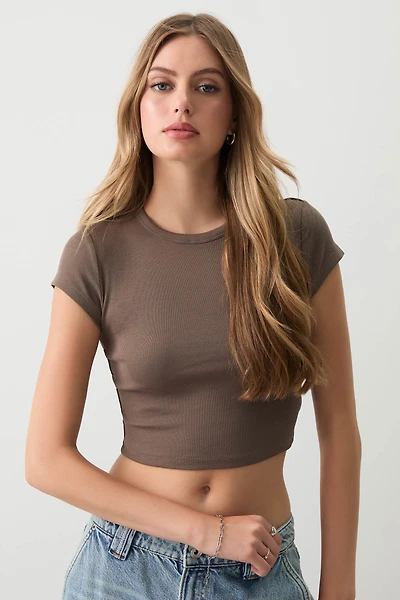 Ardene Basic Ultra Crop Crew Neck T-Shirt in | Size | Cotton/Elastane | Eco-Conscious