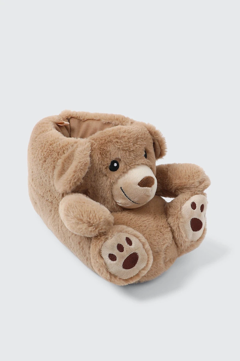 Ardene Plush Teddy Bear Slippers in Brown | Size | Eco-Conscious