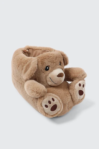 Ardene Plush Teddy Bear Slippers in Brown | Size | Eco-Conscious
