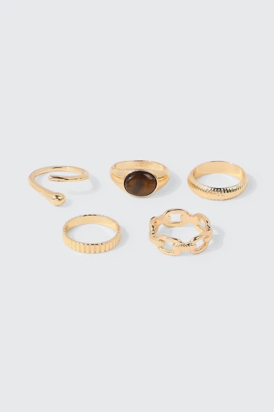 Ardene 5-Pack Statement Rings in Gold | Size Small