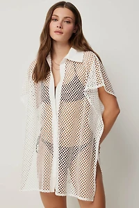Ardene Mesh Beach Shirt in White | Polyester