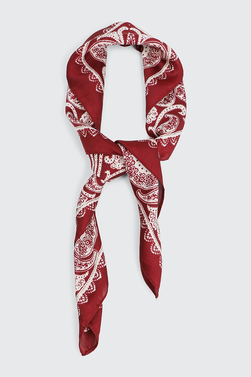 Ardene Paisley Square Satin Scarf in Burgundy | Polyester