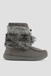 Ardene Bootie Slippers with Faux fur Shaft in Dark Grey | Size | Faux Suede | Eco-Conscious