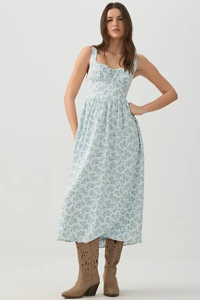 Ardene Milkmaid Midi Dress in Light Blue | Size | Polyester/Spandex
