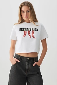 Ardene Graphic Crop T-Shirt in White | Size | 100% Cotton