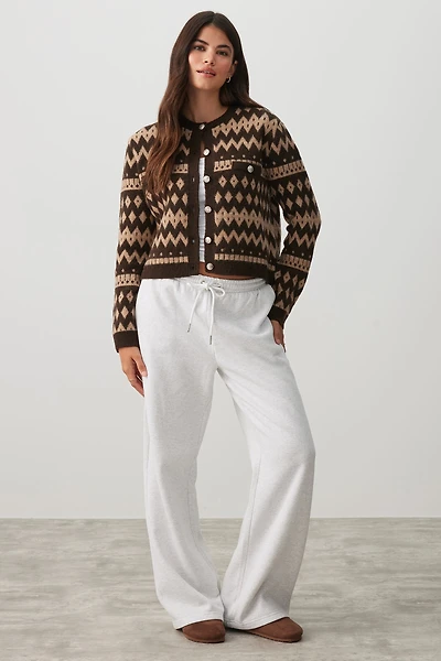 Cardigan court en jacquard à boutons dorés