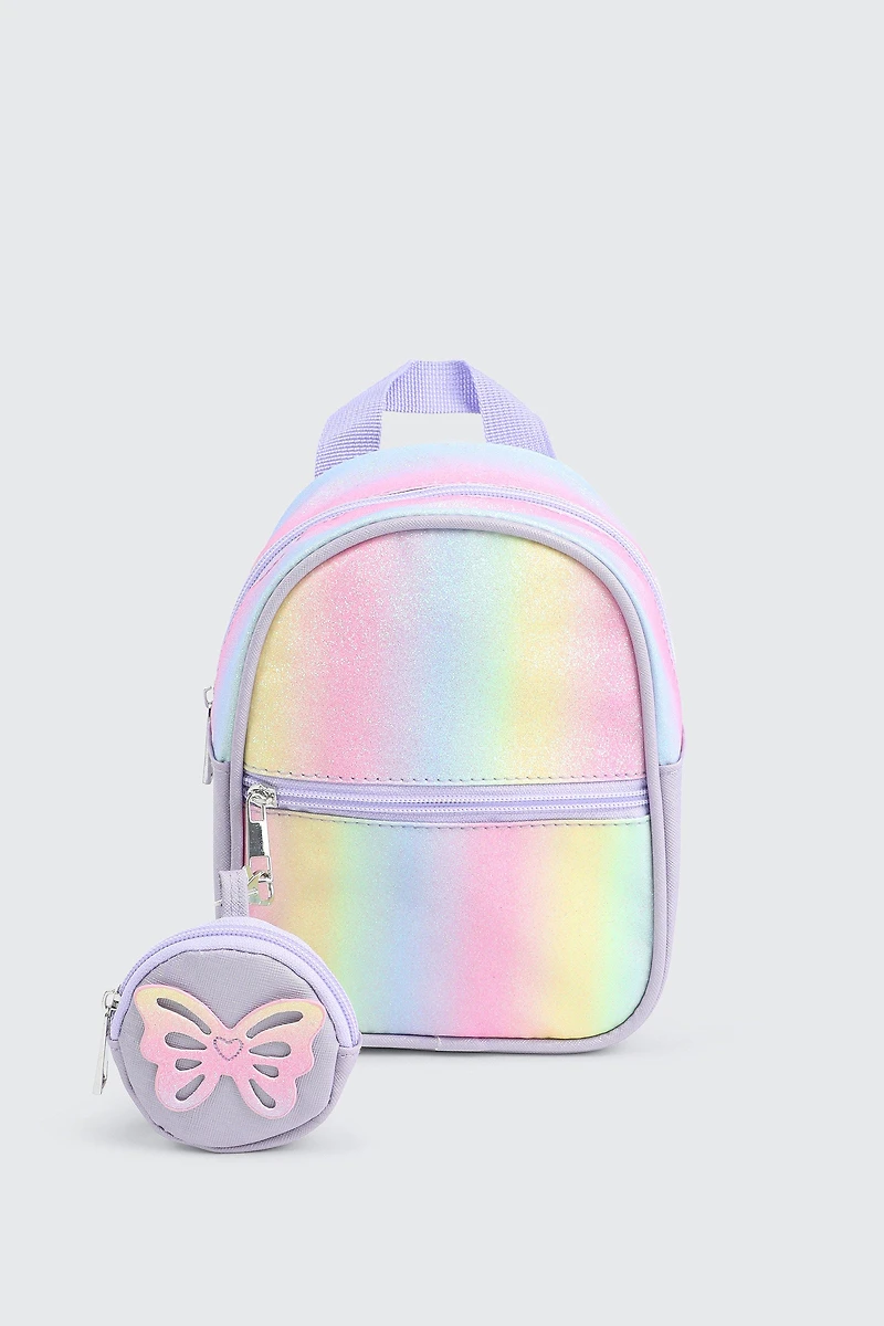 Ardene Kids Multicolored Backpack with Butterfly Coin Purse in Lilac | Polyester