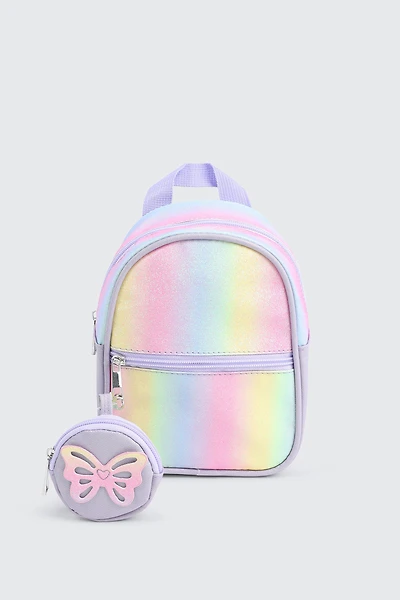 Ardene Kids Multicolored Backpack with Butterfly Coin Purse in Lilac | Polyester