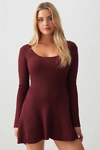 Ardene Mini Skater Dress in Burgundy | Size | Polyester/Rayon