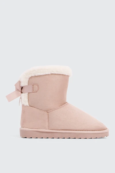 Ardene Platform Faux Sheepskin Boots with Bow in Light Pink | Size | Faux Suede | Eco-Conscious