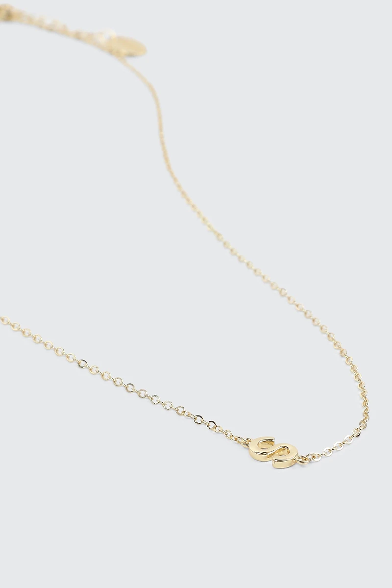 Collier initiale S plaqué or 14K
