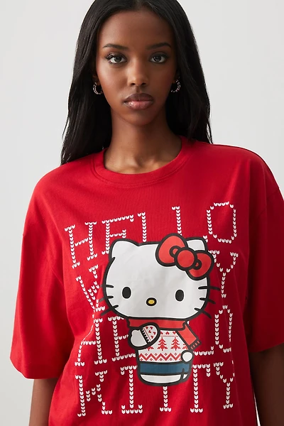 Ardene Oversized Hello Kitty T-Shirt in Red | Size | 100% Cotton