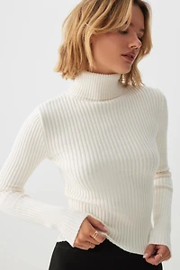 Ardene Crop Turtleneck Sweater in Off-White | Size | Polyester/Nylon/Viscose