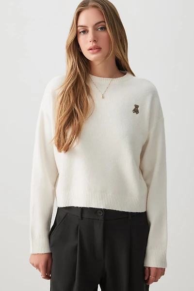 Ardene Jacquard Print Sweater in White | Size | Polyester/Elastane
