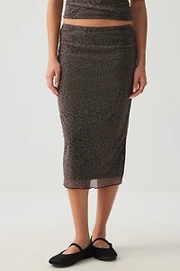 Jupe midi imprimée en maille filet