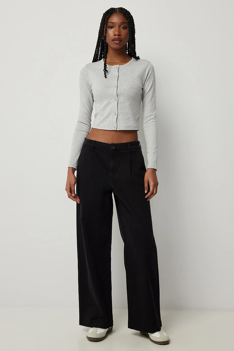 Ardene Low Rise Pleated Chinos in Black | Size | Spandex/Cotton | Eco-Conscious