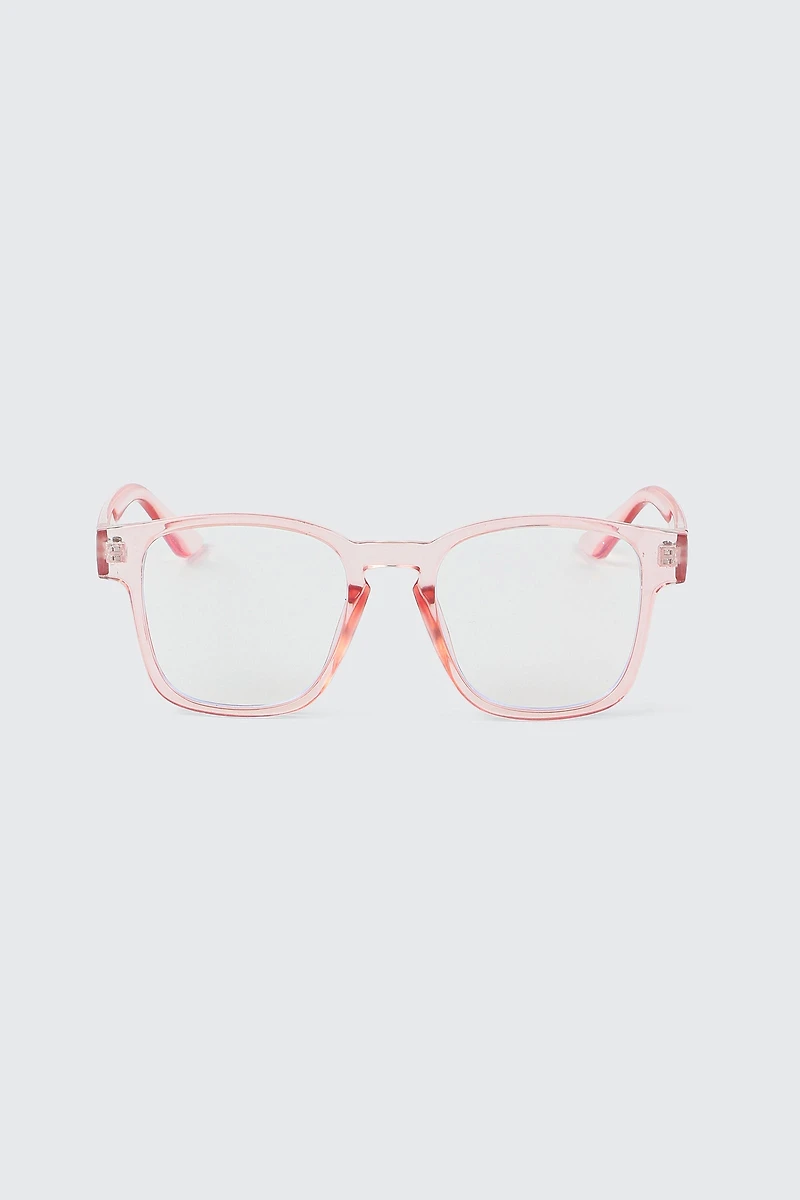 Ardene Blue Light Square Glasses in Light Pink