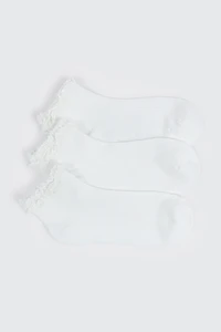Ardene 3-Pack Demi Crew Socks with Frills in White | Polyester/Spandex