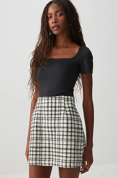 Ardene Mini Tweed Skirt in Off-White | Size | Polyester