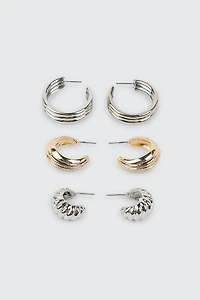 Ardene 3-Pack Ribbed Hoop Earrings | Stainless Steel