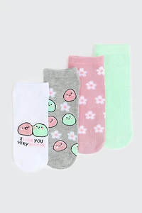 Ardene 4-Pack Mochi Ankle Socks in Grey | Polyester/Spandex