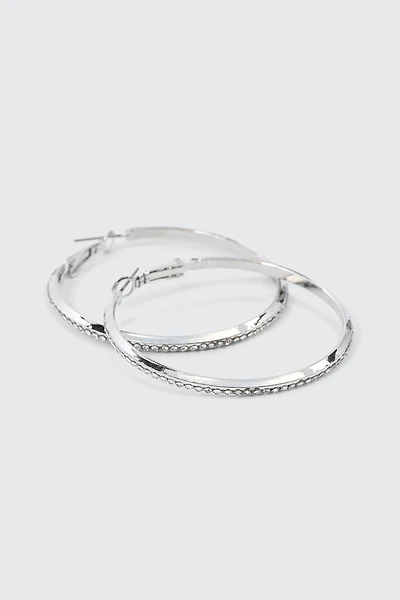 Ardene Embellished Hoop Earrings in Silver | Stainless Steel