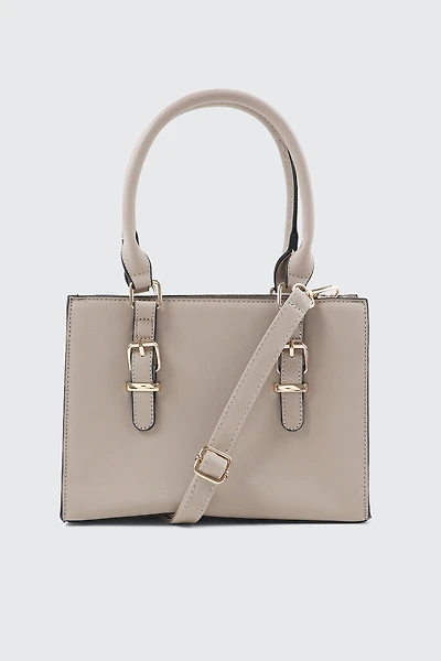 Ardene Tote Bag with Buckles in Beige | Faux Leather/Polyester | Eco-Conscious