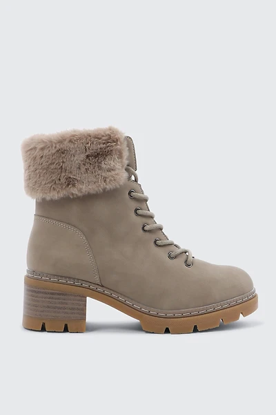 Ardene Warm Lined Boots with Faux Fur Trim in Beige | Size | Faux Leather