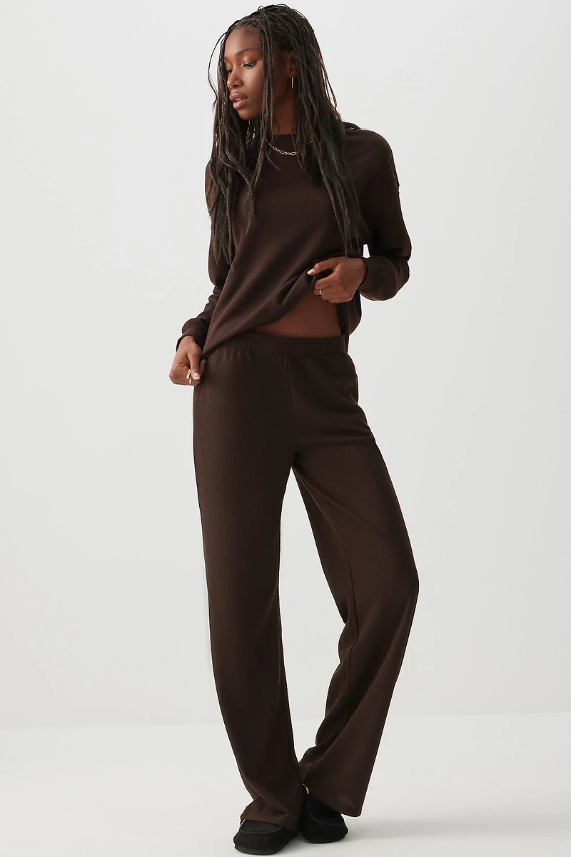 Ardene Waffle Knit Lounge Pants in Brown | Size | Polyester/Spandex