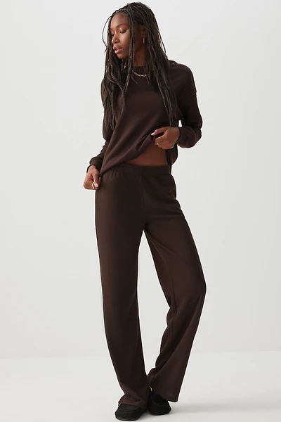 Ardene Waffle Knit Lounge Pants in Brown | Size | Polyester/Spandex