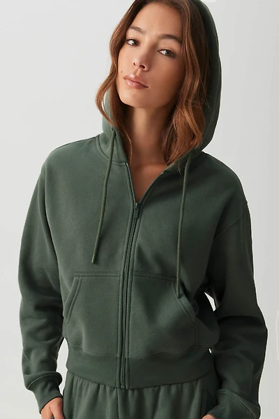 Ardene MADESOFT Fleece Short Zip Up Hoodie in Thyme | Size | Polyester/Cotton | Eco-Conscious